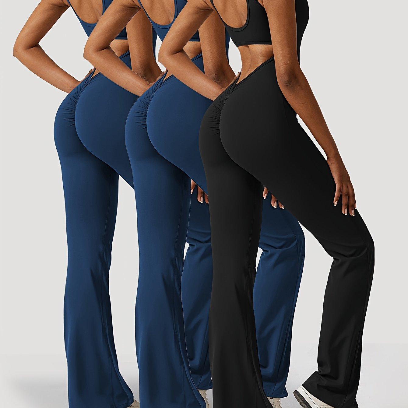 3-Piece Backless Yoga Bodysuit Set