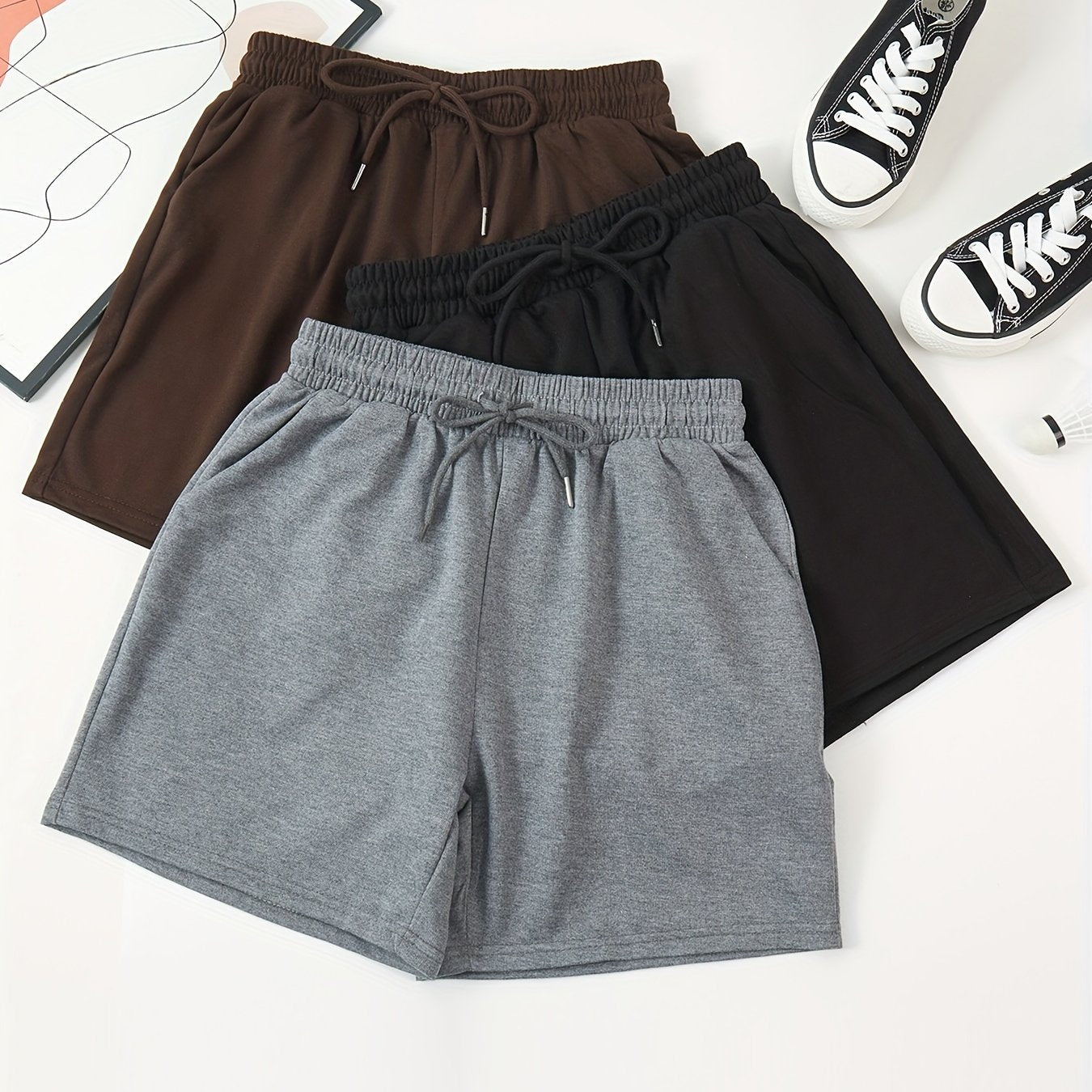 3pcs Drawstring Fitness Shorts