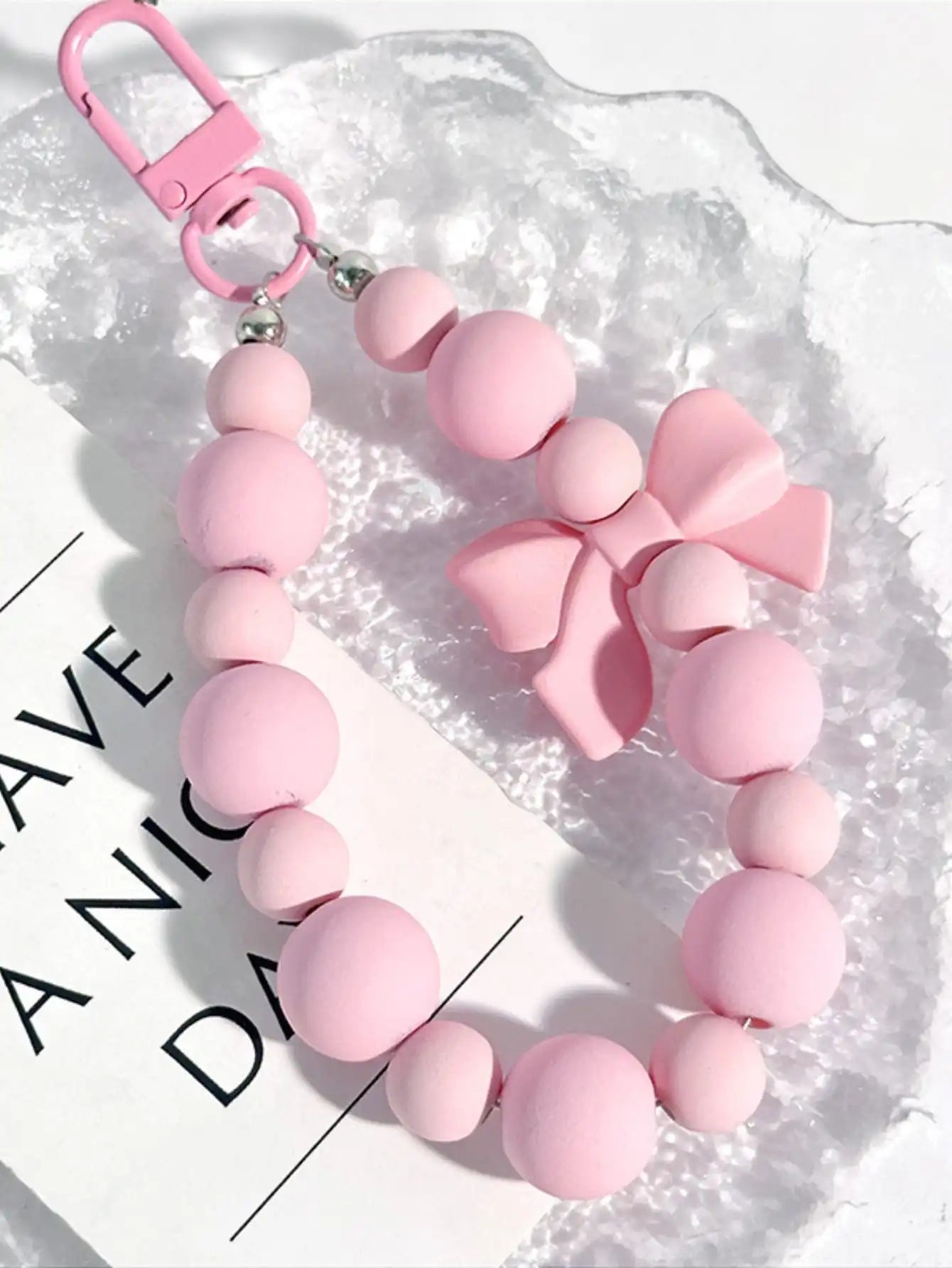 Pink pearl bow keychain