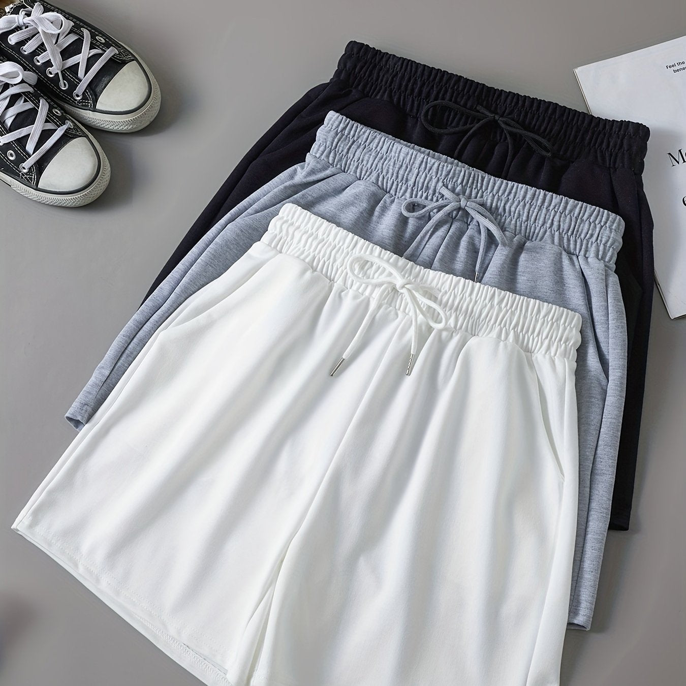 3pcs Drawstring Fitness Shorts