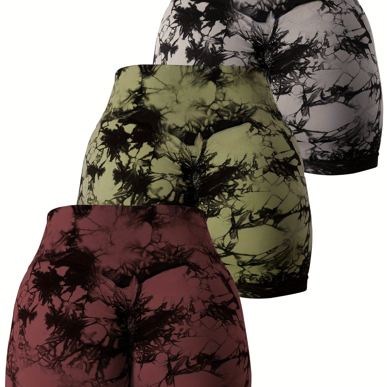 3-Piece Tie-Dye Yoga Shorts Set