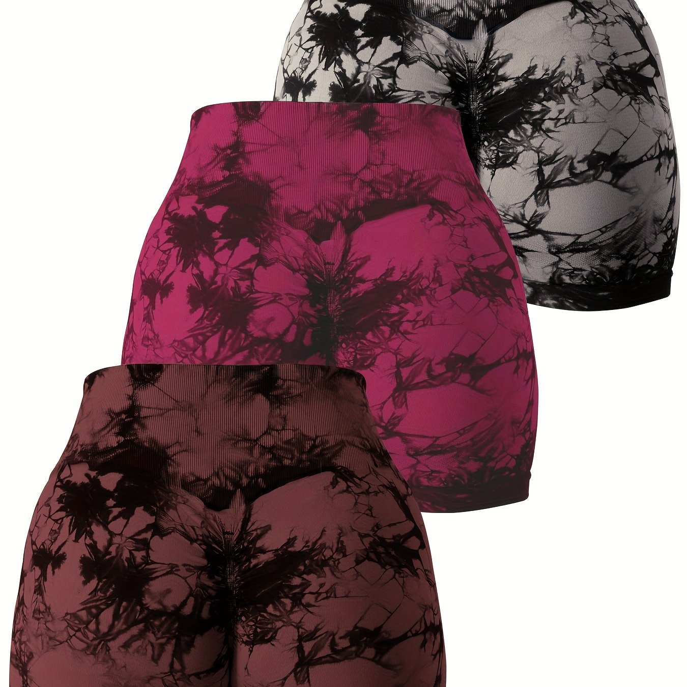 3-Piece Tie-Dye Yoga Shorts Set