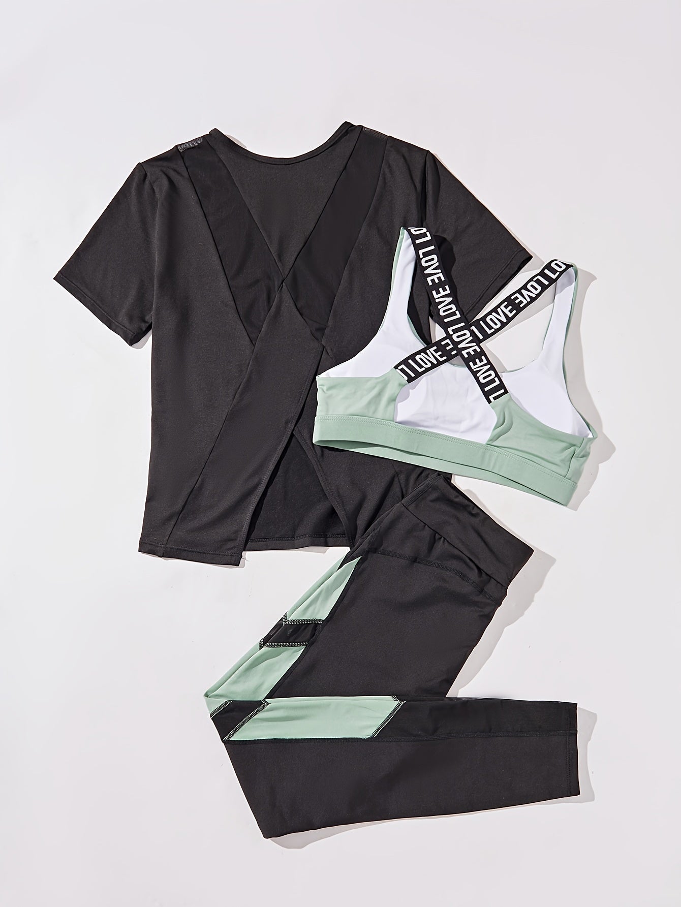 Sports Bra, T-Shirt & Leggings Set