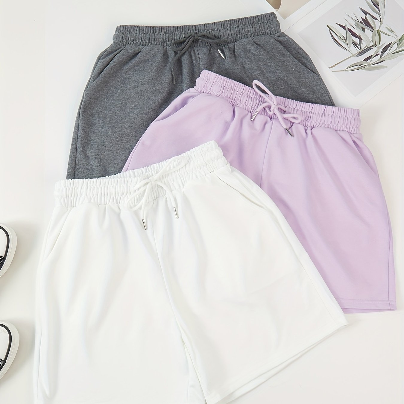 3pcs Drawstring Fitness Shorts