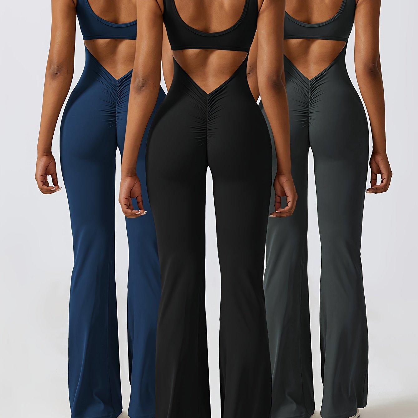 3-Piece Backless Yoga Bodysuit Set