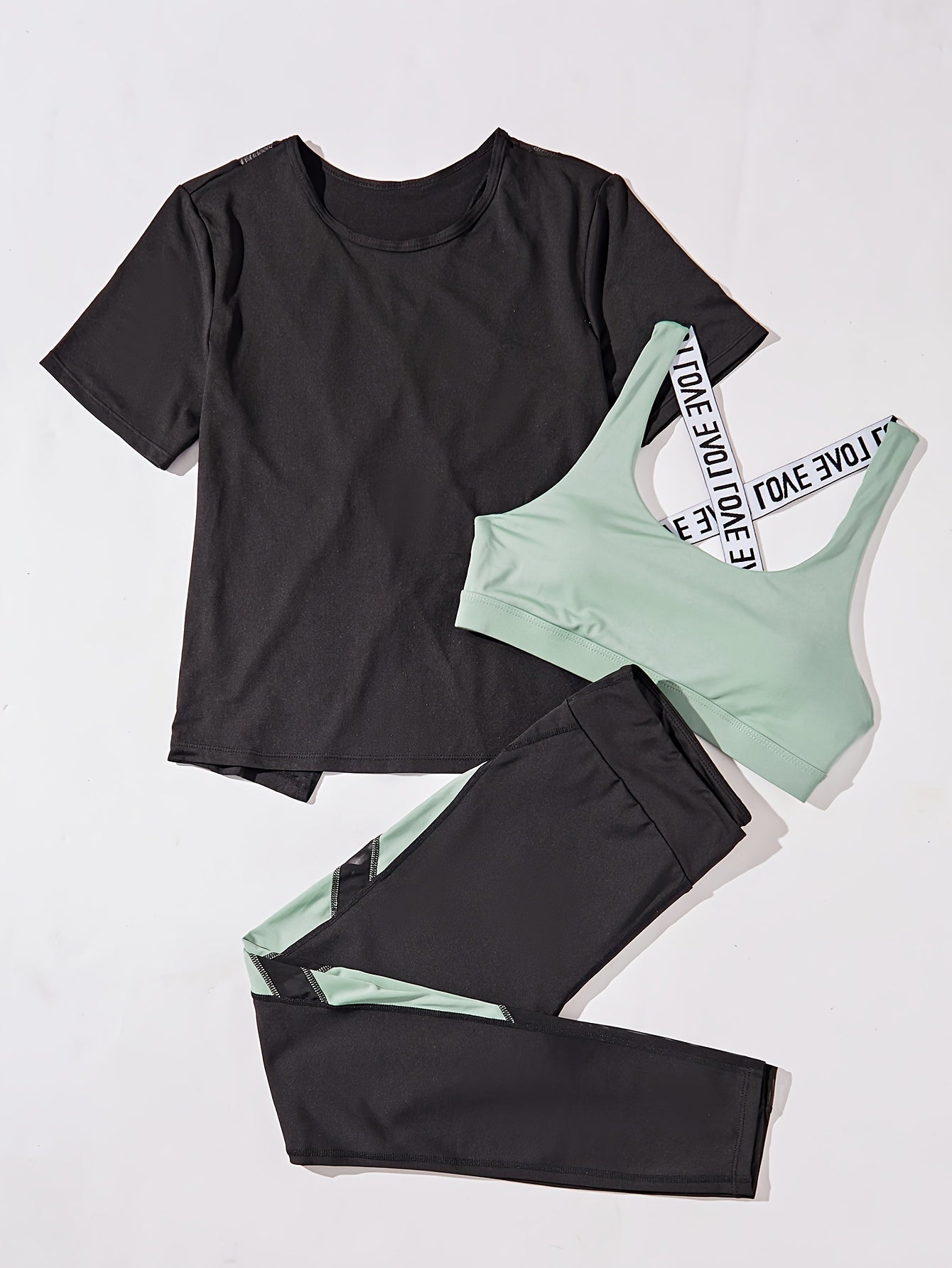 Sports Bra, T-Shirt & Leggings Set