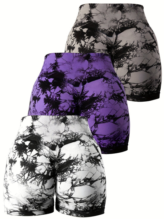 3-Piece Tie-Dye Yoga Shorts Set