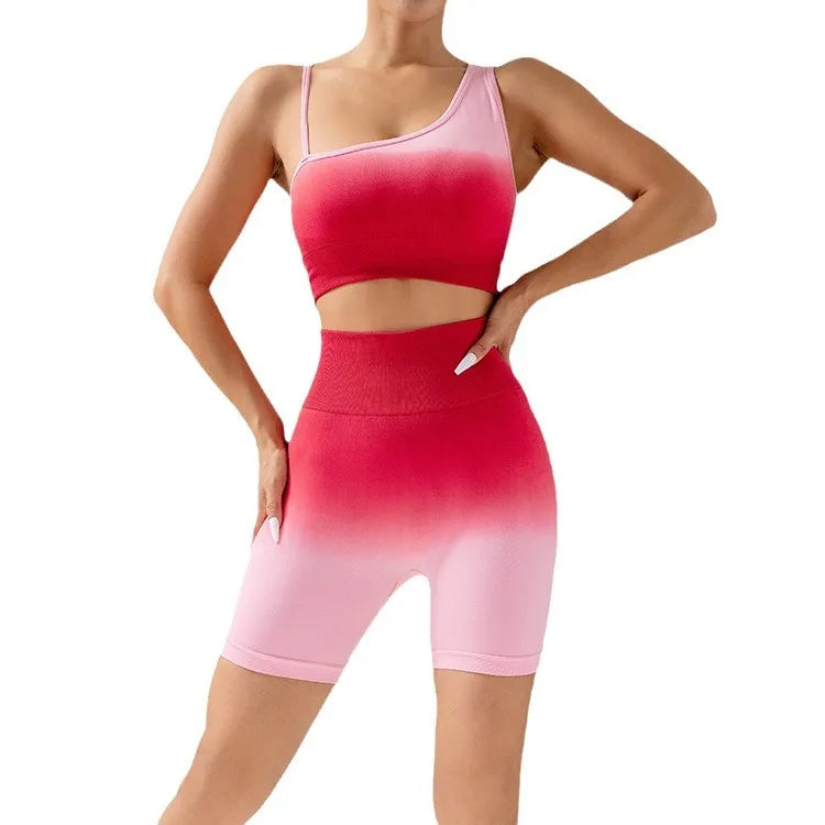 Seamless Gradient Yoga Set – Sports Bra & High-Waist Shorts