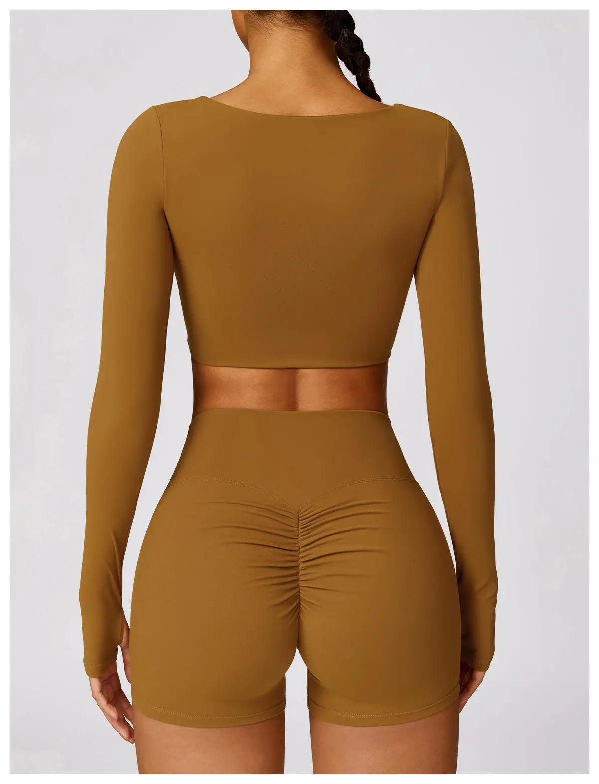 Yoga Fitness Set – Long Sleeve Top & Biker Shorts for Women