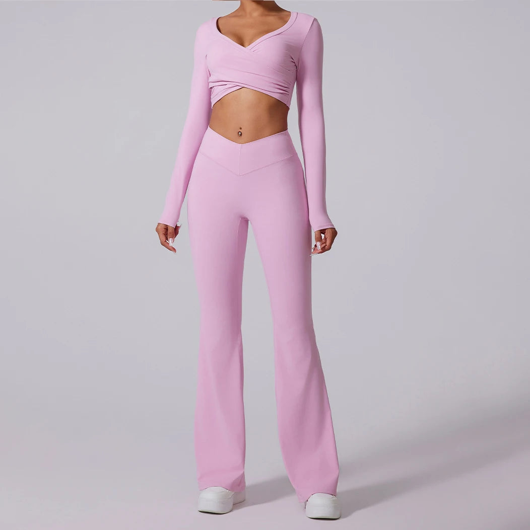 Autumn Fleece Gym Set – Sports Bra with Leggings or Shorts for Women