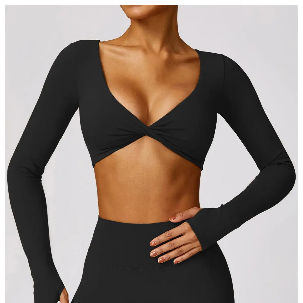 Yoga Fitness Set – Long Sleeve Top & Biker Shorts for Women