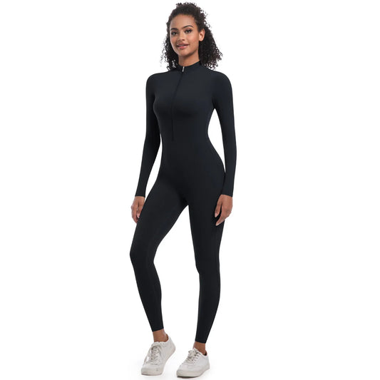 Women’s Autumn/Winter Warm Zip Bodysuit – Activewear Jumpsuit for Fitness & Gym