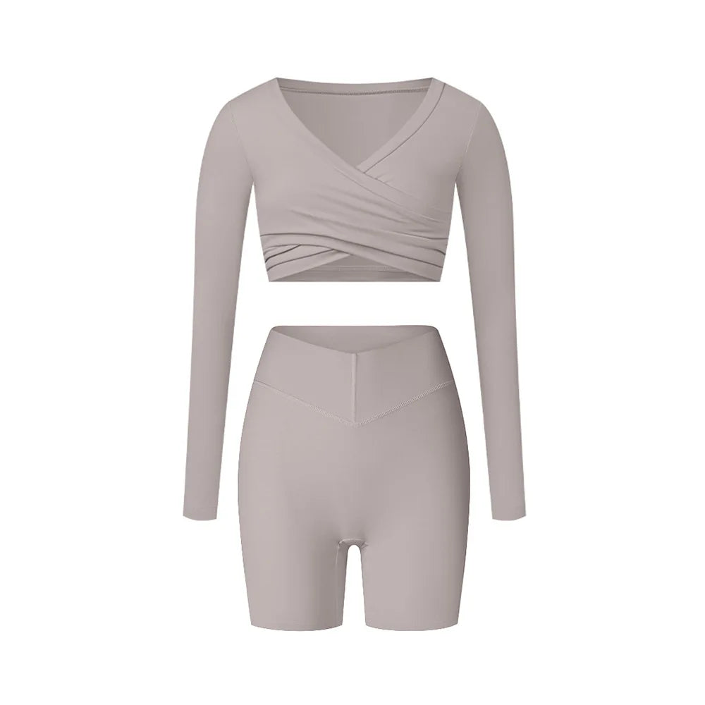 Autumn Fleece Gym Set – Sports Bra with Leggings or Shorts for Women