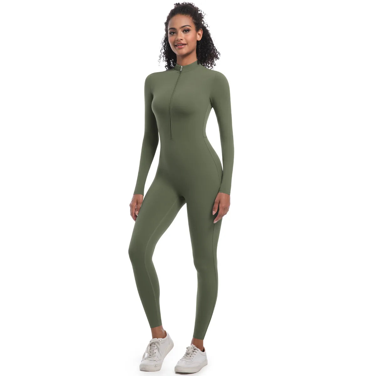Women’s Autumn/Winter Warm Zip Bodysuit – Activewear Jumpsuit for Fitness & Gym