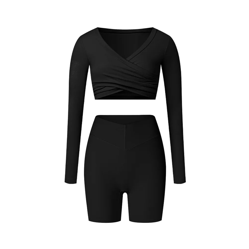 Autumn Fleece Gym Set – Sports Bra with Leggings or Shorts for Women