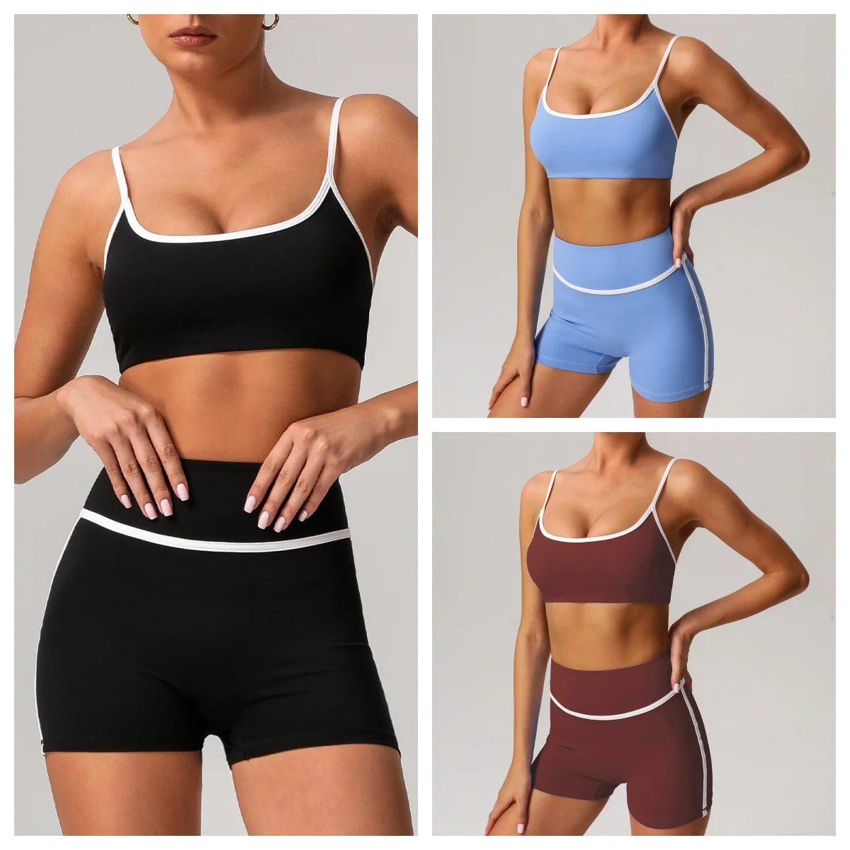 Color-Blocked High-Impact Sports Set – Push-Up Bra & Matching Short
