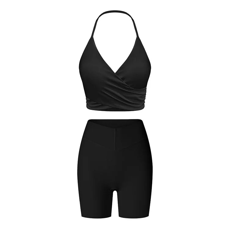 Autumn Fleece Gym Set – Sports Bra with Leggings or Shorts for Women