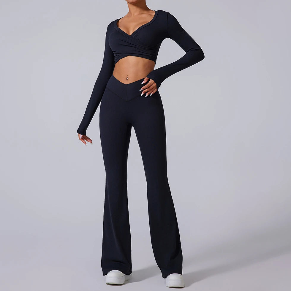 Autumn Fleece Gym Set – Sports Bra with Leggings or Shorts for Women