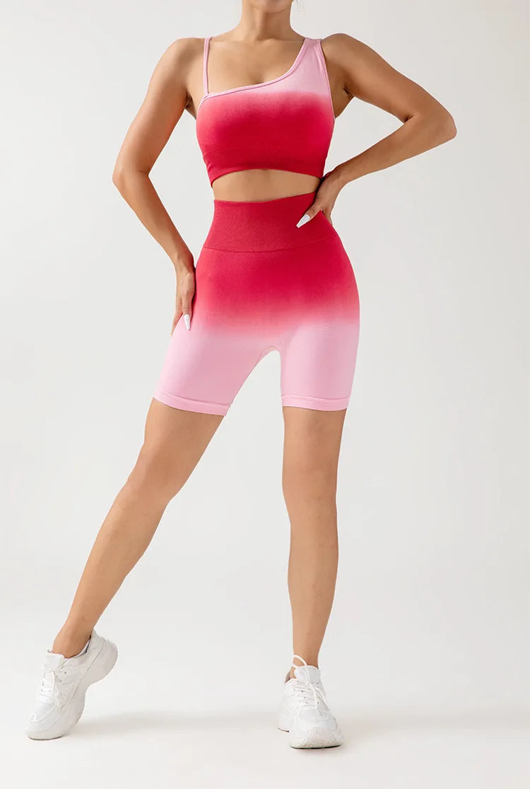Seamless Gradient Yoga Set – Sports Bra & High-Waist Shorts