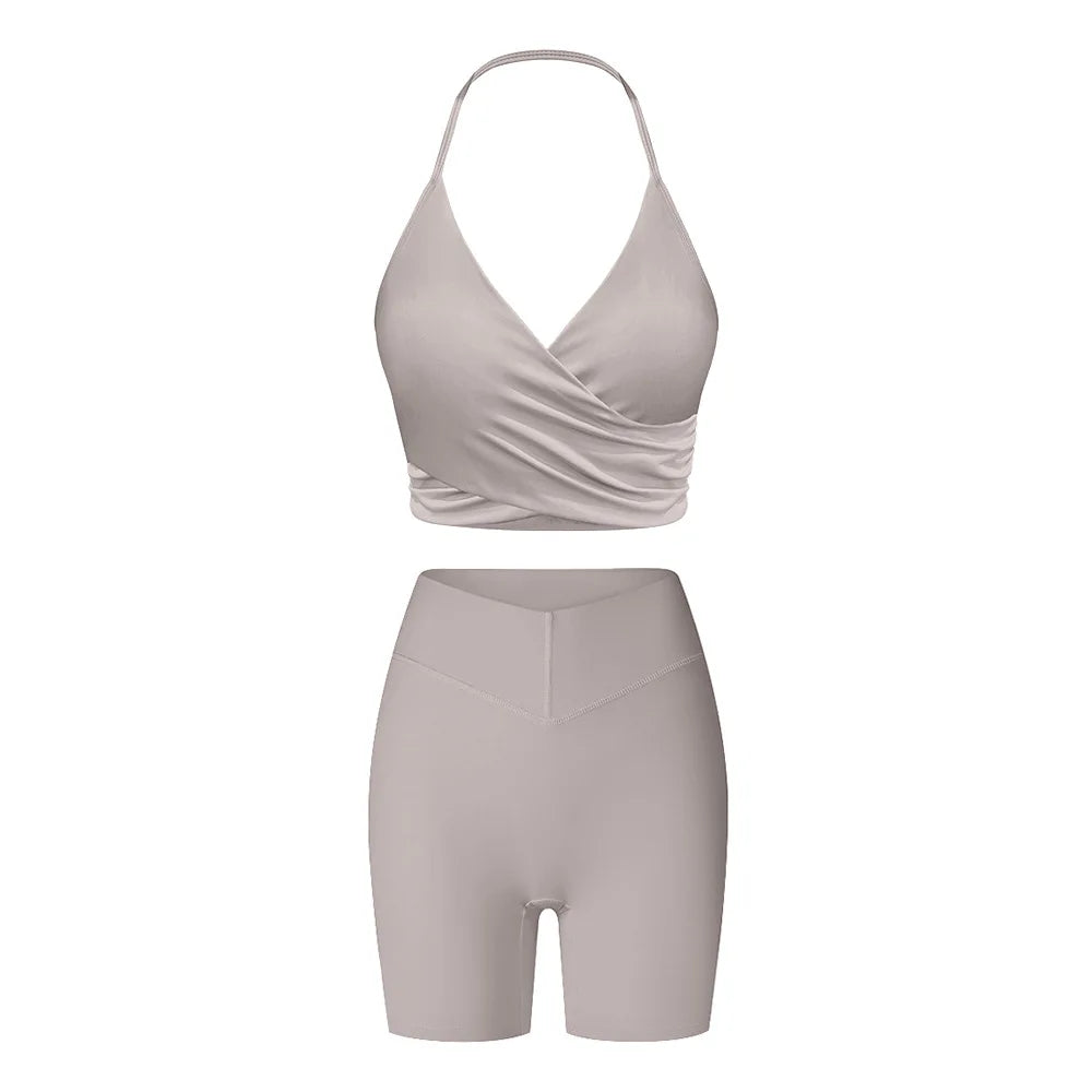 Autumn Fleece Gym Set – Sports Bra with Leggings or Shorts for Women