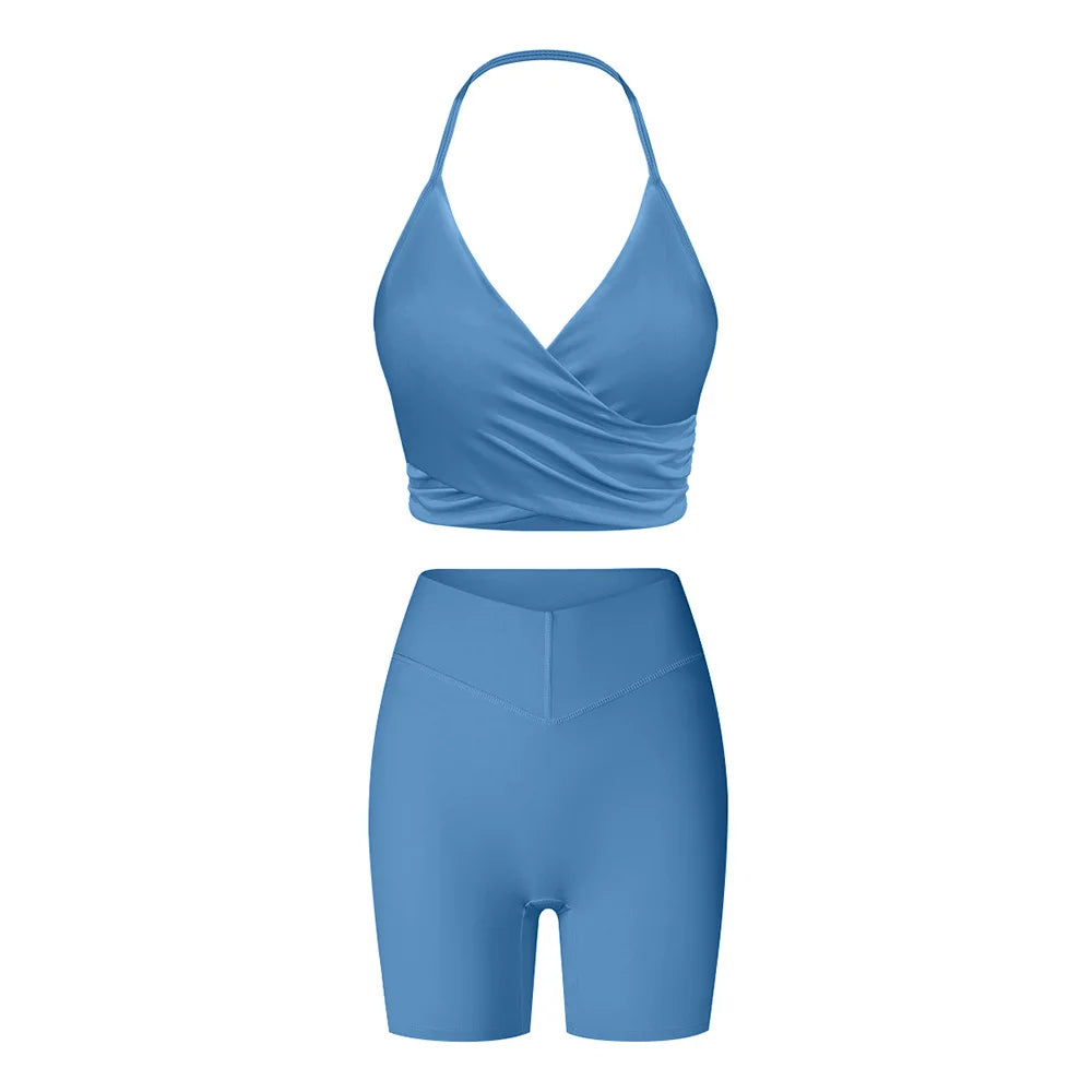 Autumn Fleece Gym Set – Sports Bra with Leggings or Shorts for Women