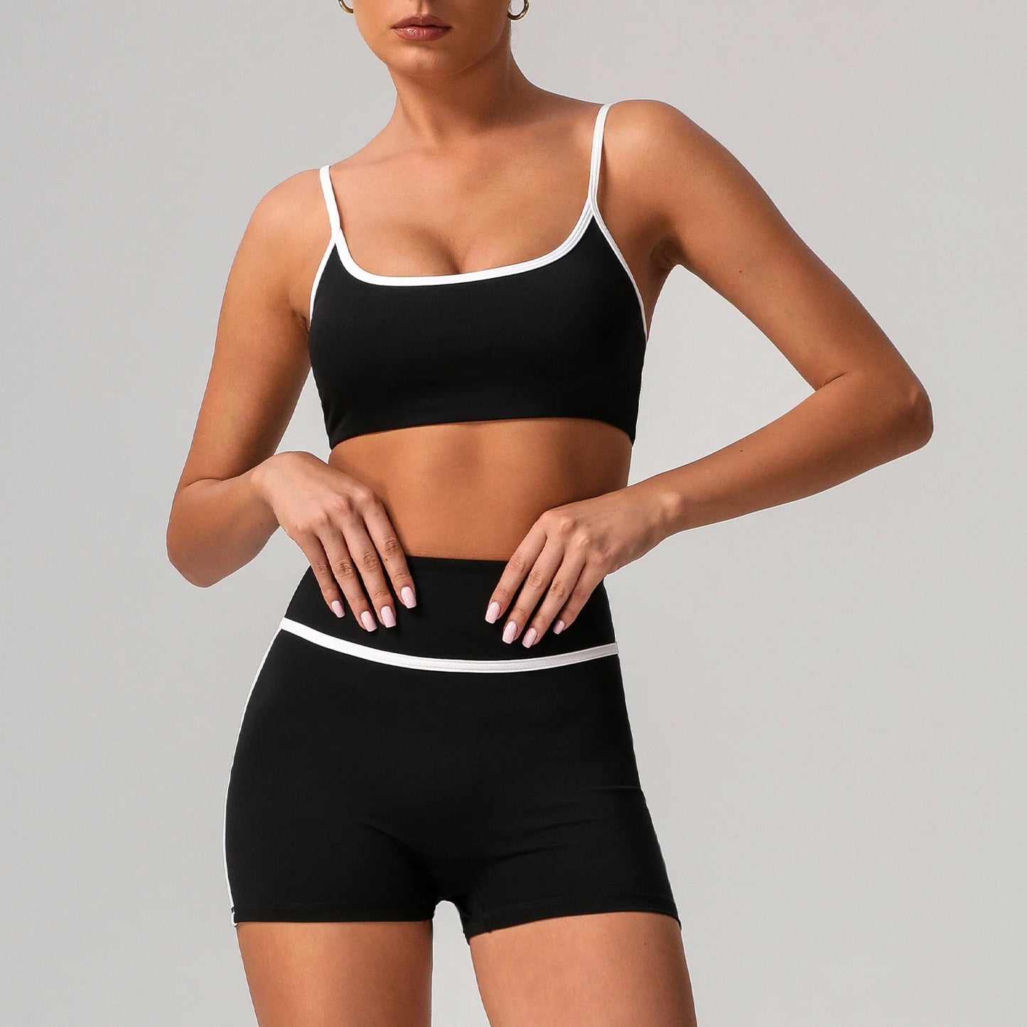Color-Blocked High-Impact Sports Set – Push-Up Bra & Matching Short