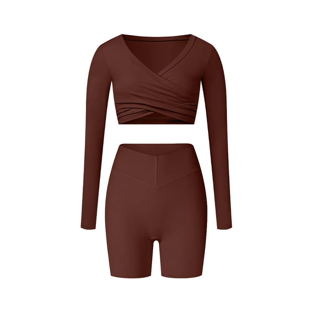 Autumn Fleece Gym Set – Sports Bra with Leggings or Shorts for Women