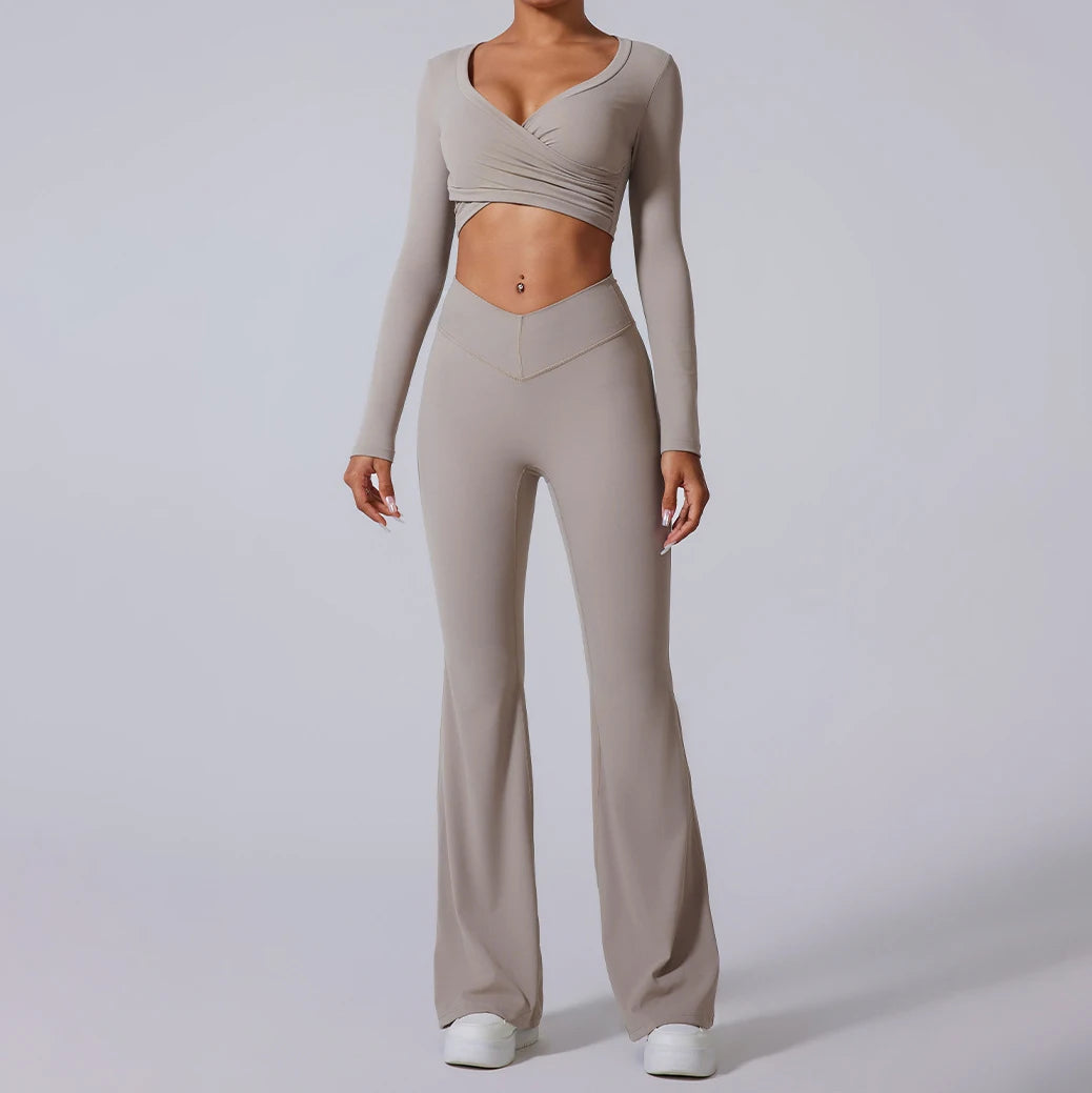 Autumn Fleece Gym Set – Sports Bra with Leggings or Shorts for Women