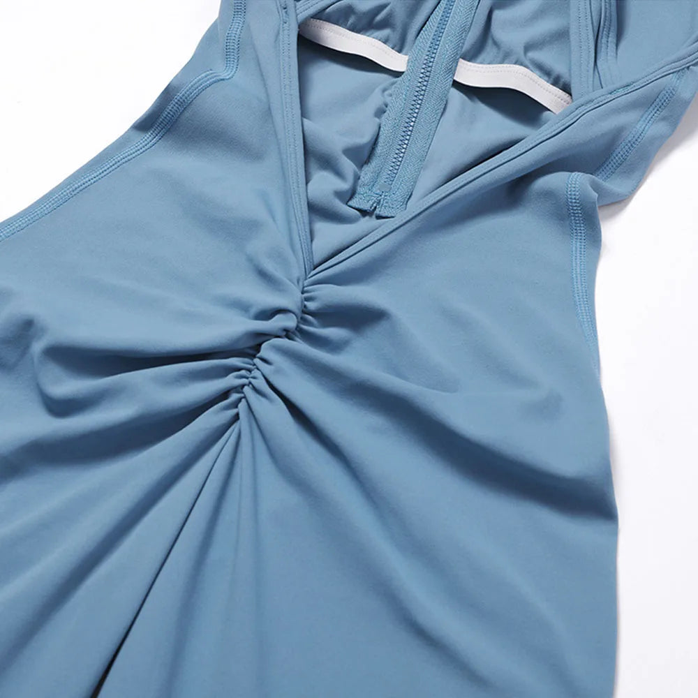 Fitness Jumpsuit – Stand Collar Zip Bodysuit with Hollow Back