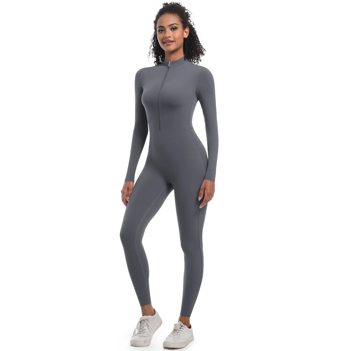 Women’s Autumn/Winter Warm Zip Bodysuit – Activewear Jumpsuit for Fitness & Gym