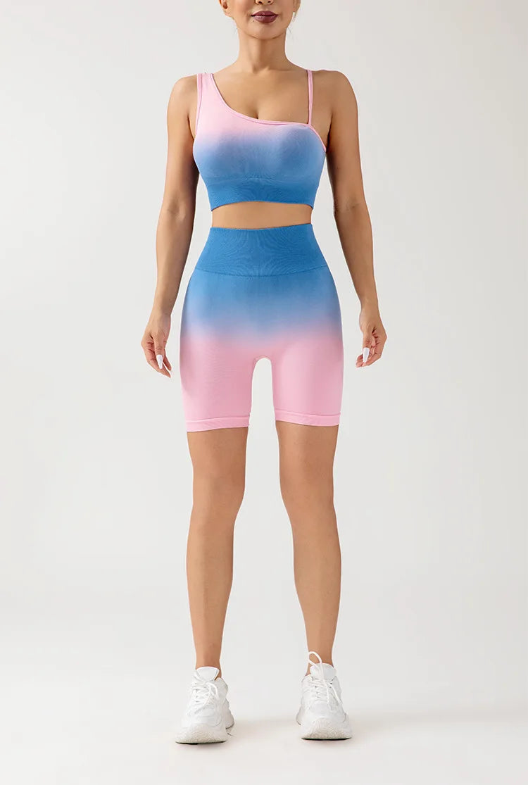 Seamless Gradient Yoga Set – Sports Bra & High-Waist Shorts