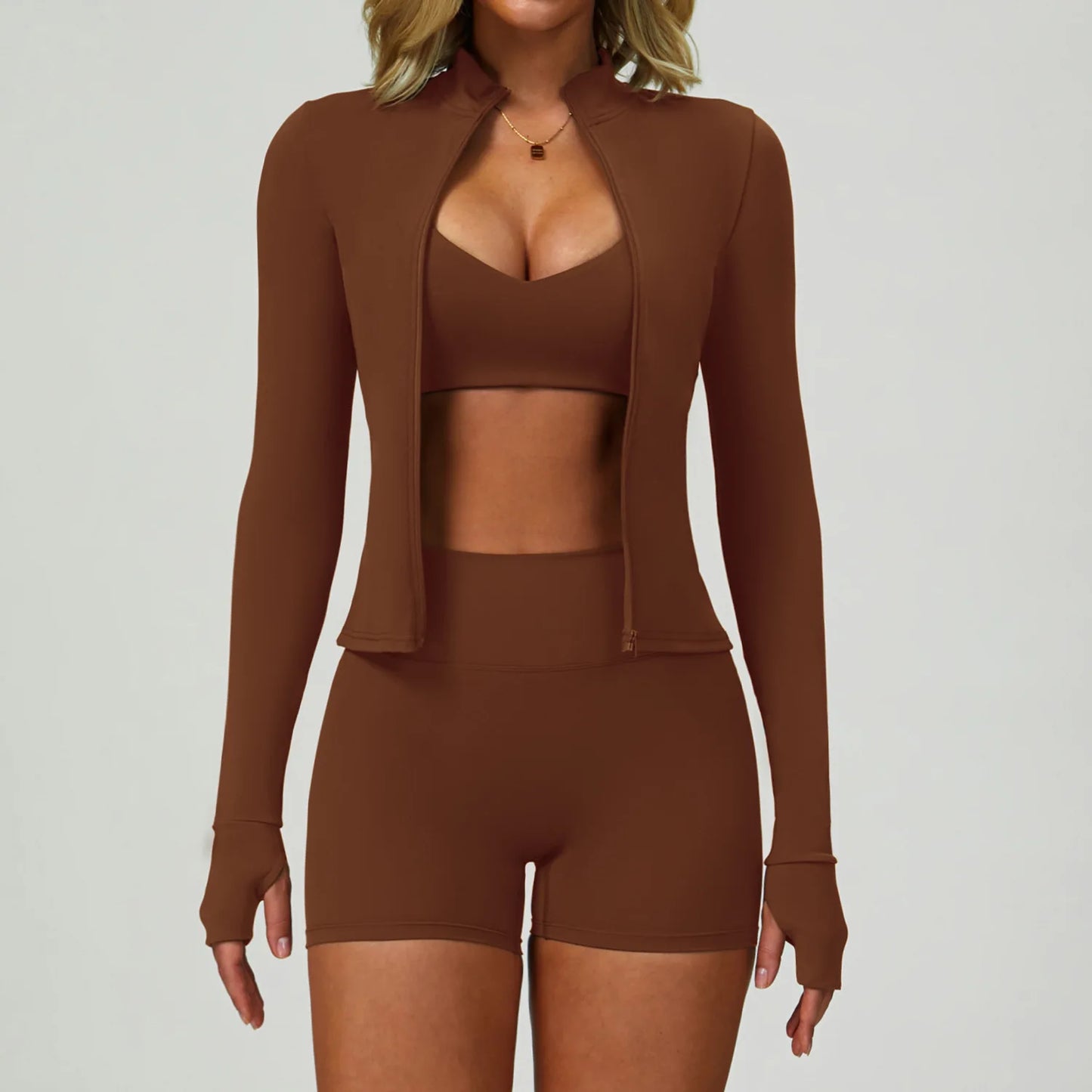 Women’s High-Impact Sports Set – Bra, Shorts, Leggings & Jacket Workout Collection