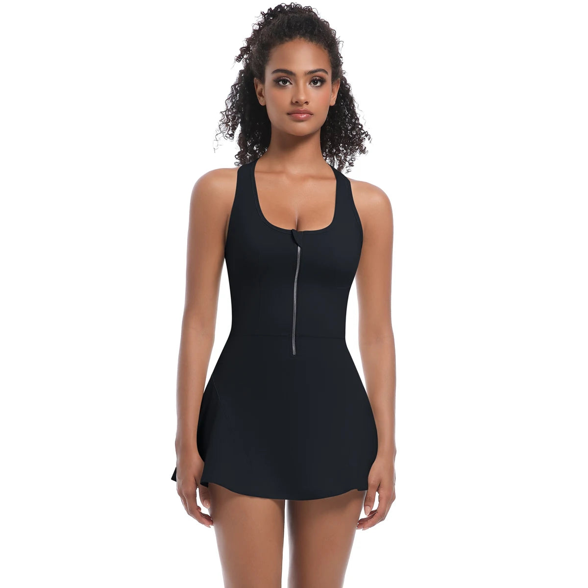 Gym & Tennis Fitness Set – Zipper Summer Dress with Matching Skirt for Women