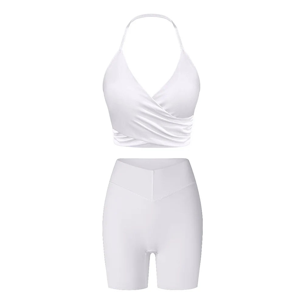 Autumn Fleece Gym Set – Sports Bra with Leggings or Shorts for Women