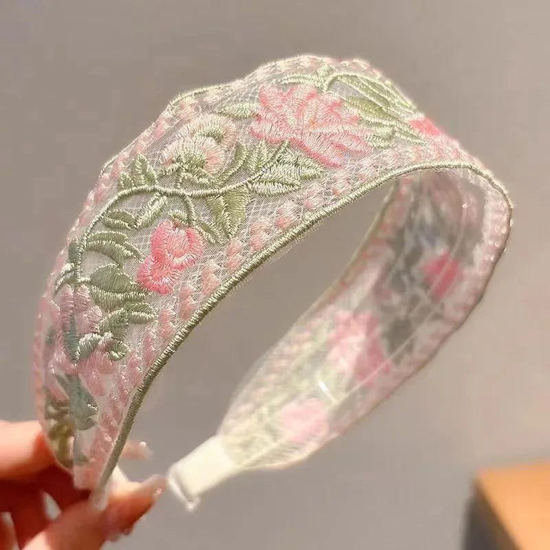 Chiffon embroidered flower headband
