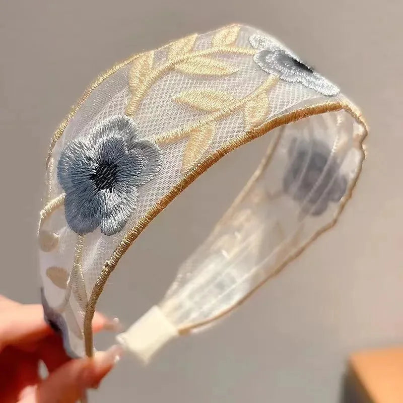 Chiffon embroidered flower headband