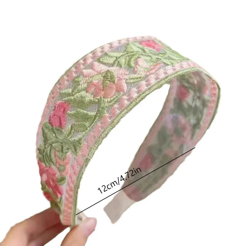 Chiffon embroidered flower headband