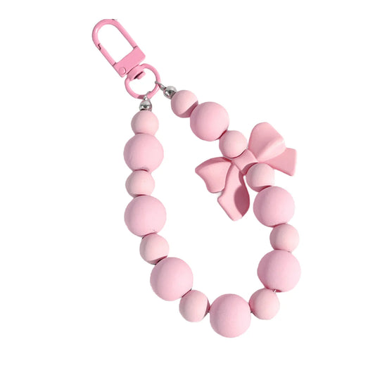 Pink pearl bow keychain