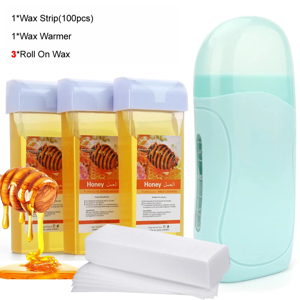 Roll On Waxing Kit With Wax Cartridges And Wax Strips 3 In 1
