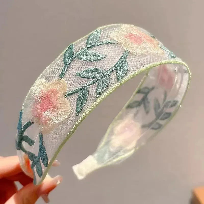Chiffon embroidered flower headband