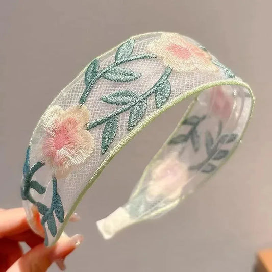 Chiffon embroidered flower headband
