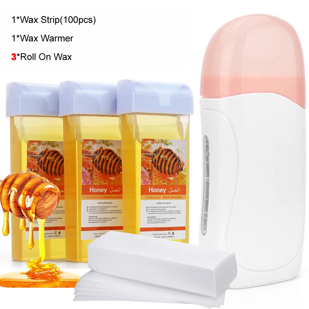 Roll On Waxing Kit With Wax Cartridges And Wax Strips 3 In 1