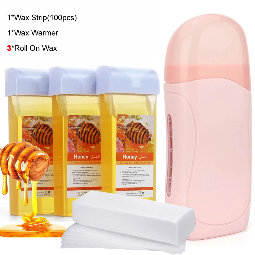 Roll On Waxing Kit With Wax Cartridges And Wax Strips 3 In 1