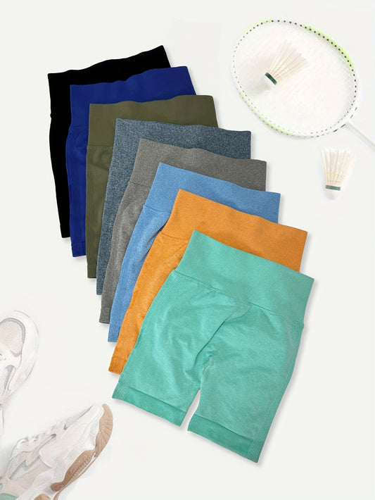 8pcs Solid Color Sports Shorts