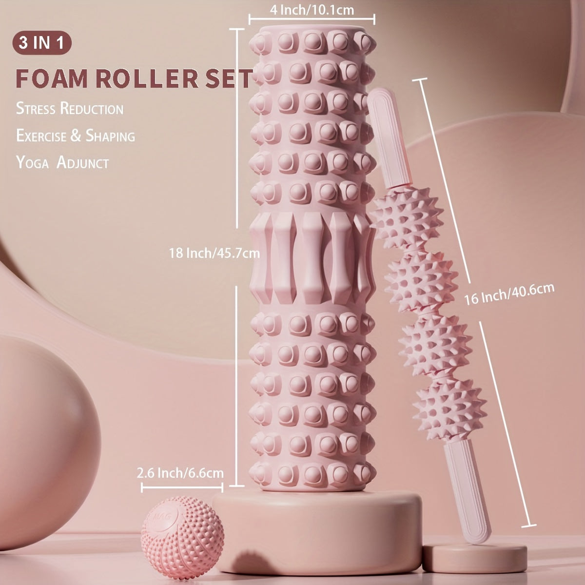 Foam Roller Massage Therapy Set (3pcs) – Muscle Recovery Roller + Massage Ball for Home Gym & Yoga