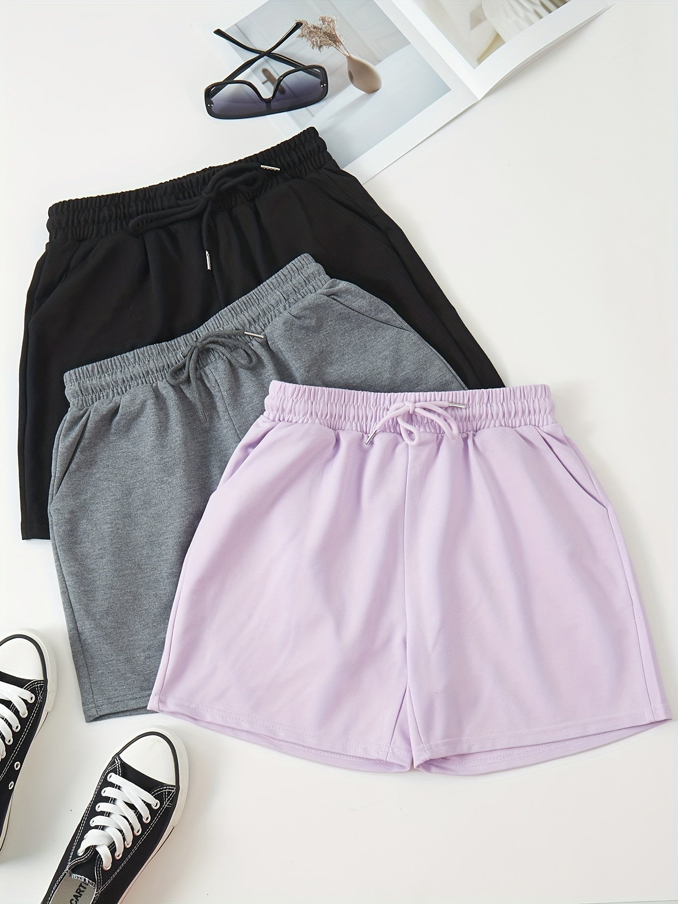 3pcs Drawstring Fitness Shorts